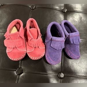 BUNDLE OF TWO PAIRS of Minnetonka suede booties infant size 3